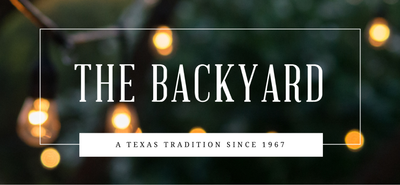 the backyard blog logo with photo of patio edison light bulbs at dusk
