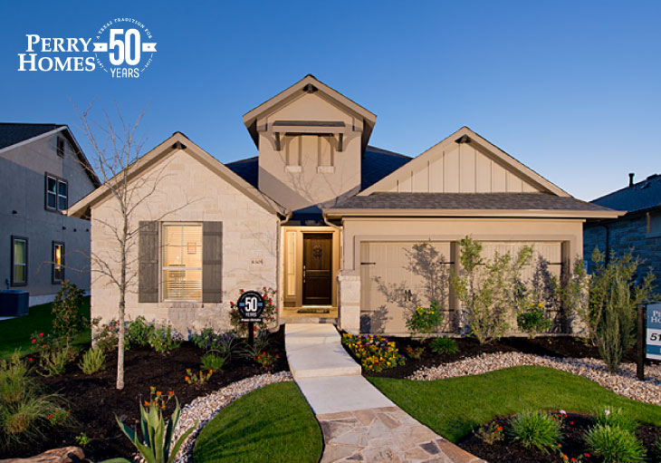 exterior of a one story home with beige stucco and light beige stone and dormer
